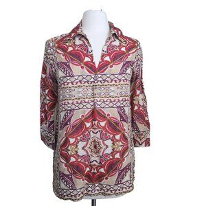 TALBOTS Silk Linen‎ Blouse 3/4 Sleeve Tunic Top Blouse Pullover Women's Size 8